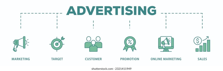 Advertising banner web icon vector illustration concept with icon of marketing, target, customer, promotion, online marketing, and sales