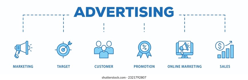 Advertising banner web icon vector illustration concept with icon of marketing, target, customer, promotion, online marketing, and sales