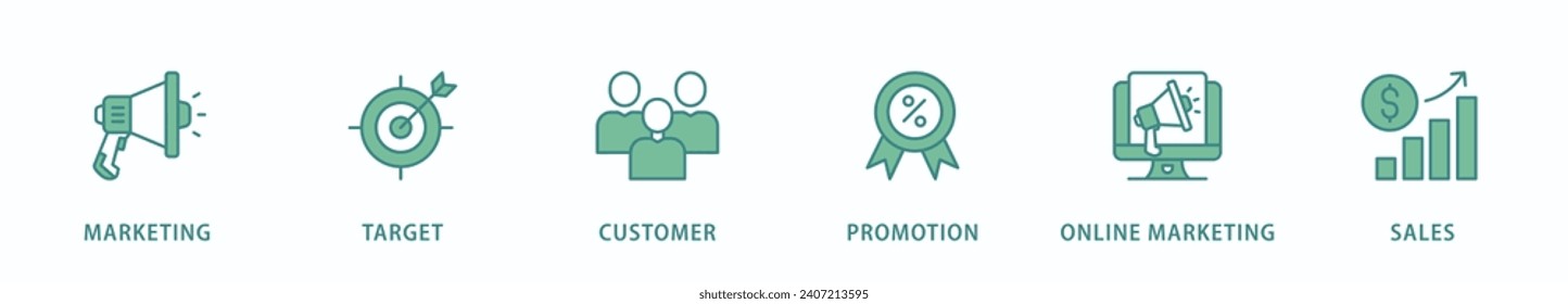 Advertising banner web icon vector illustration concept with icon of marketing, target, customer, promotion, online marketing, and sales
