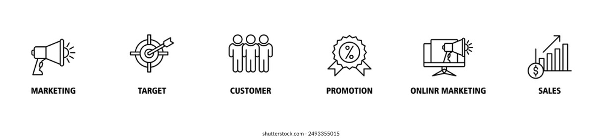 Advertising banner web icon vector symbol illustration concept with icon of marketing, target, customer, promotion, online marketing, and sales. and implementation icon live stroke and easy to edit