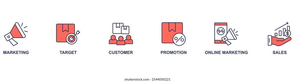 Advertising banner web icon vector illustration concept with icon of marketing, target, customer, promotion, online marketing, and sales