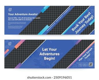 Advertising banners encourage travelers to book their adventures by highlighting special discounts for the current month and calling for action to plan their trips.