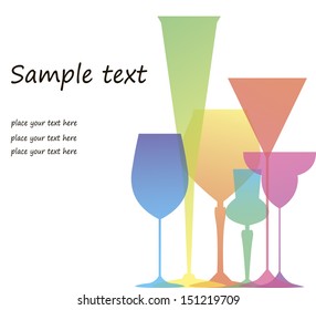 Advertising banners including several colored glasses for wine and cocktails 