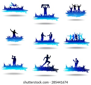 Advertising banners from silhouettes of happy people 