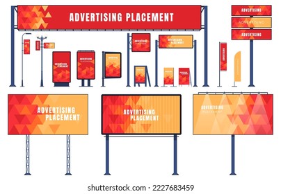 Advertising billboard carriers. Metal structures for advertising. Business promotion concept. Vector illustration