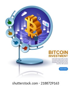 Advertising billboard, Web element design, Modern construction, Business and finance vector isometric concept, Bitcoin cryptocurrency isometric concept, Vector illustration