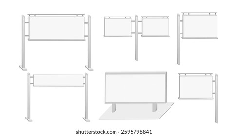 Advertising billboards. The empty billboard framework with supporting poles and display surfaces. Professional marketing platform. Vector illustration isolated on white background.