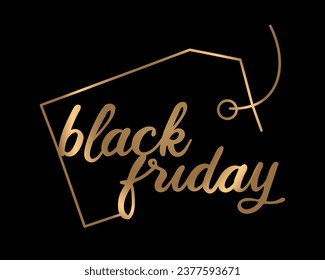 Advertising black Friday banner with golden inscription on black background. Vector template