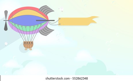 Advertising blimp airship. Vector cartoon style background