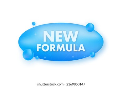 Advertising with blue new formula on white background. Icon on blue backdrop. Vector illustration