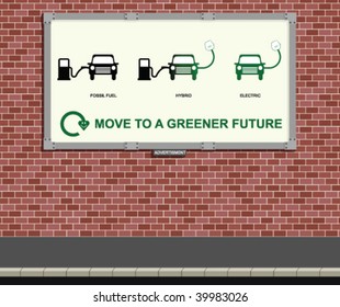 Advertising board mounted on wall with green vehicle message