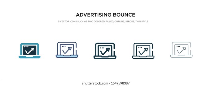 icono de rebote publicitario en una ilustración vectorial de estilo diferente. se pueden utilizar dos iconos vectoriales de rebote de color y negro diseñados en el estilo de relleno, contorno, línea y trazo para la web, el móvil,