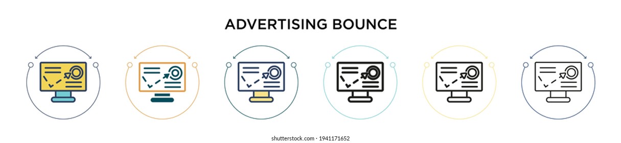 Advertising bounce icon in filled, thin line, outline and stroke style. Vector illustration of two colored and black advertising bounce vector icons designs can be used for mobile, ui, web