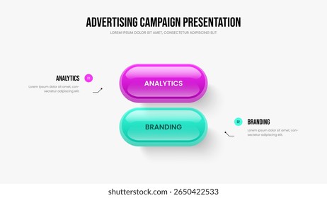 Advertising Briefing Two Step Infographic Slideshow Layout. Visual Forecast Frame Design Vector Illustration. Creative Portfolio 2 Option Diagram Slide Template.
