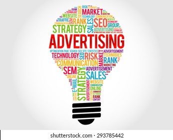 ADVERTISING bulb word cloud, business concept