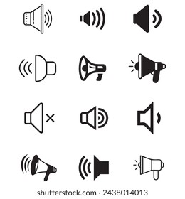 Advertising and business design concept announcements vector illustration set. black audio communication alert emergency icons sign symbols. 
