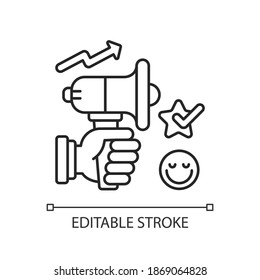 Advertising business linear icon. Marketing campaign, professional brand promotion thin line customizable illustration. Contour symbol. Vector isolated outline drawing. Editable stroke