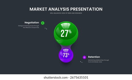 Advertising Campaign 2 Step Graph Frame Template. Product Review Two Element Infographic Slideshow Layout. Digital Performance Slide Design Vector Illustration.