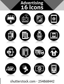 Advertising campaign commercial support media marketing icons black set isolated vector illustration