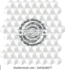 Advertising Campaign grey emblem. Vintage with geometric cube white background