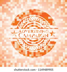 Advertising Campaign orange tile background illustration. Square geometric mosaic seamless pattern with emblem inside.