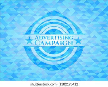 Advertising Campaign realistic sky blue emblem. Mosaic background