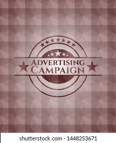 Advertising Campaign red emblem or badge with geometric pattern background. Seamless.