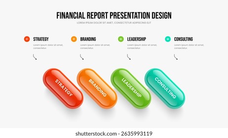 Ilustração de vetor de modelo de slide de campanha de publicidade. Layout De Apresentação Do Diagrama De Elemento Visual Strategy 4. Visualização de marketing Design de quadro infográfico em quatro etapas.