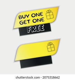 Advertising campaign. Sticker Buy one get one free banner template. Yellow and black colors