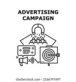 Advertising Campaign Vector Icon Concept. Advertising Campaign For Searching Customers And Developing Brand. Customer Acquisition Of Marketing Company Business For Black Illustration