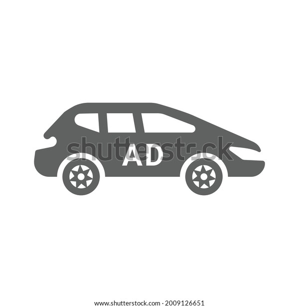 Advertising, car, ad\
icon. Gray vector\
graphics.