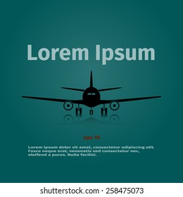 Advertising card with airplane on the background, vector illustration
