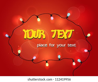 advertising card with colorful garland and place for text on the red background