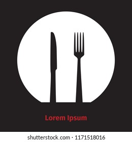 Advertising card with fork, dish and spoon silhouette