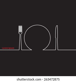 Advertising card with fork, knife and spoon silhouette, vector illustration