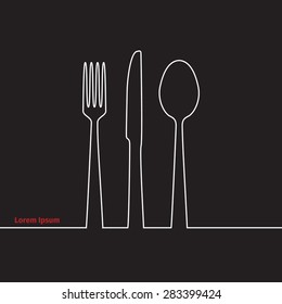 Advertising card with fork, spoon and knife, vector illustration