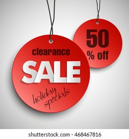 Advertising clearance sale 50% off poster. Vector illustration. 
