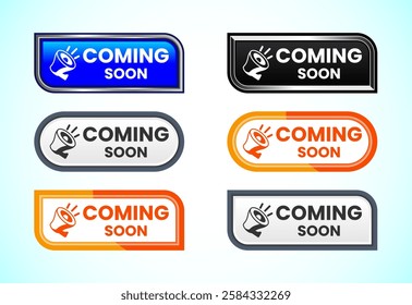 Advertising coming soon button design illustration, Promotion sign template design