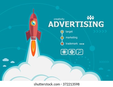 Advertising and concept background with rocket. Project Advertising concepts for web banner and printed materials.