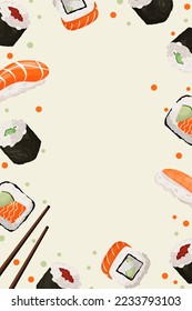 Advertising concept different
mix sushi rolls japanese. Banner, template. Vector illustration