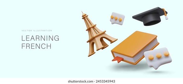 Advertising concept of learning French. High level of foreign language proficiency