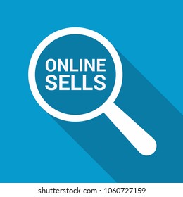 Advertising Concept: Magnifying Optical Glass With Words Online Sells. Vector illustration 
