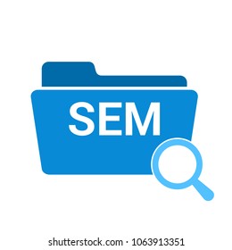 Advertising Concept: Magnifying Optical Glass With Words Sem. Vector illustration
