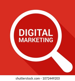Advertising Concept: Magnifying Optical Glass With Words Digital Marketing. Vector illustration