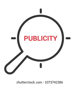Advertising Concept: Magnifying Optical Glass With Words Publicity. Vector illustration