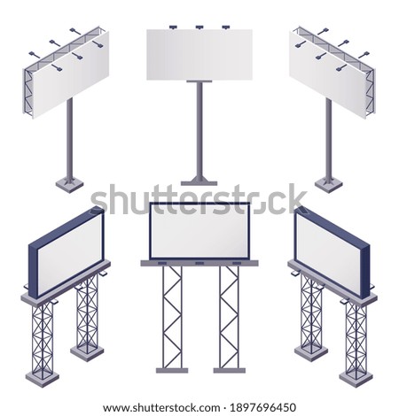 Advertising constructions isometric icons set with rectangular blank billboards on white background 3d isolated vector illustration