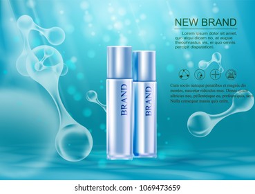 Advertising cosmetic skin care product template, with Bokeh and Water background.