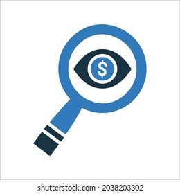 Publicidad, costo por impresión, ojo, icono seo. Ilustración vectorial.