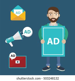 Advertising design concept set media and guerrilla marketing flat icons isolated vector illustration