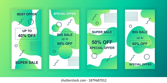 Advertising design social networks stories. Set of sale web banner, poster, cover for online shopping, marketing, promo, discount products, big sale. Modern cover template. Vector illustration.